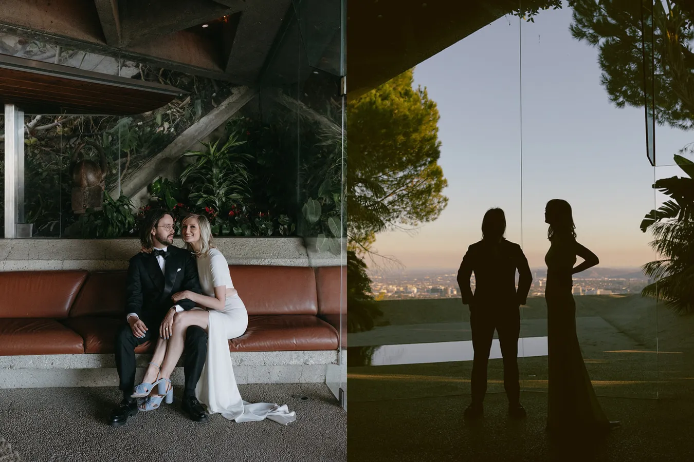 Couple taking wedding day elopement photos with their wedding photographer at iconic Golds