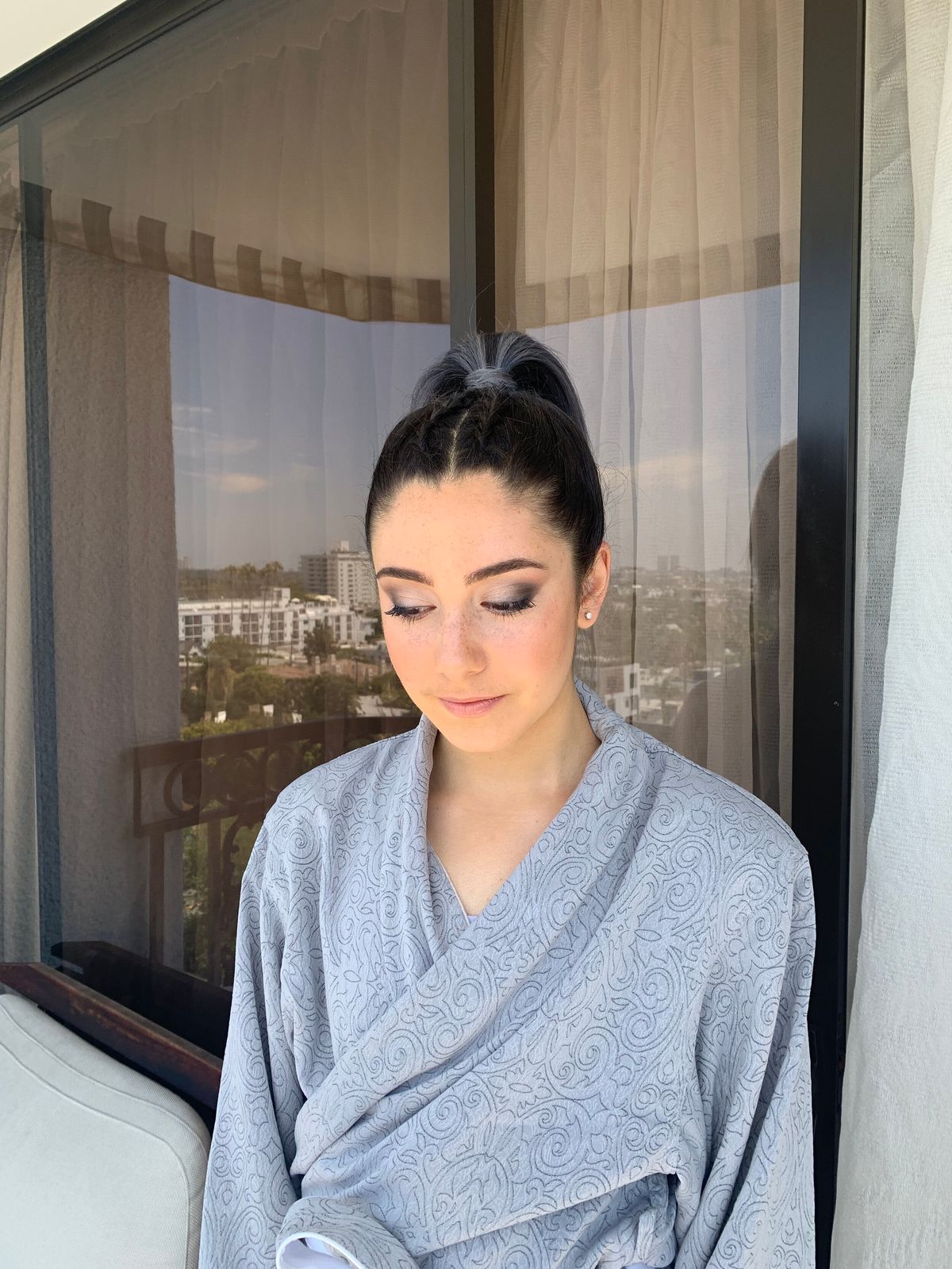airbrush makeup and trendy hairstyle for west hollywood bridesmaid